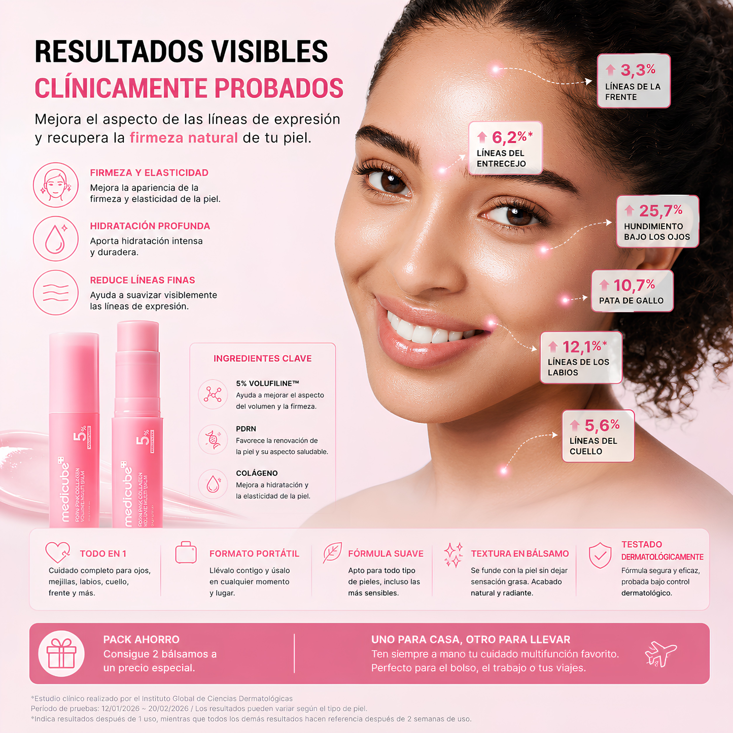 Bálsamo Multiactivo de Colágeno Rosa con PDRN para un Efecto Volumen